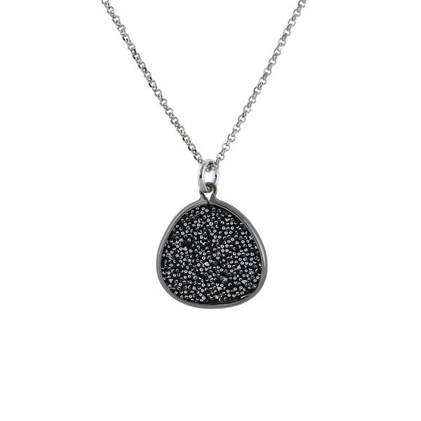 Stardust silver necklace with black element and gray crystal nuggets 2 cm