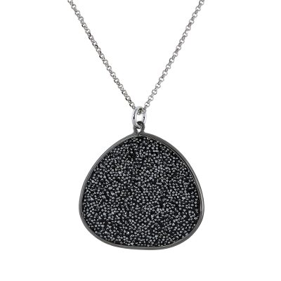 Κολιέ Stardust ασημένιο με μαύρο στοιχείο και γκρι ψήγματα κρυστάλλων 3.3 cm