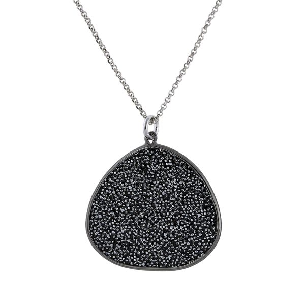 Stardust silver necklace with black element and gray crystal nuggets 3.3 cm