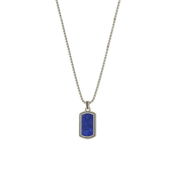 Men's necklace in matte steel with blue lapis stone
