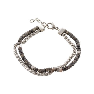 Βραχιόλι Men's ατσάλινο διπλό με γκρι labradorite πέτρες και στοιχεία