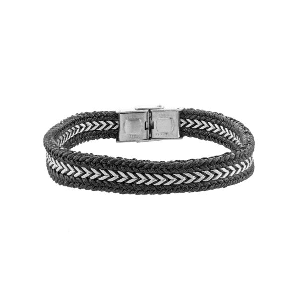 Men's steel braided bracelet with black cord