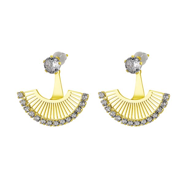 Sunray silver gold-plated earrings with rays and white zircons