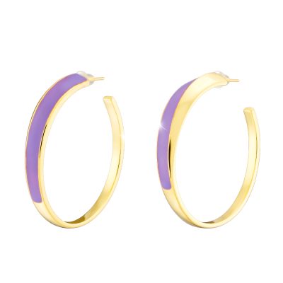 Sweety earrings metal gold-plated hoops with lilac enamel 4 cm