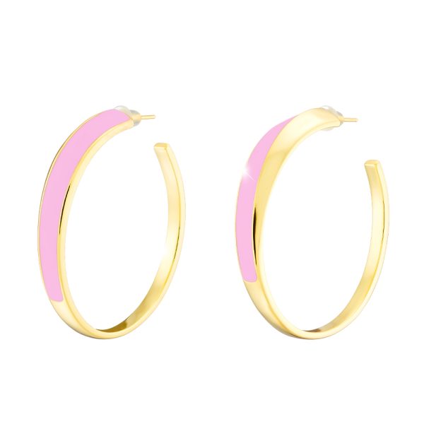 Sweety earrings metal gold-plated hoops with pink enamel 4 cm