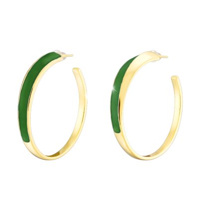 Sweety earrings metal gold-plated hoops with green enamel 4 cm