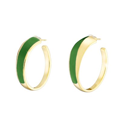 Sweety earrings metal gold-plated hoops with green enamel 3 cm