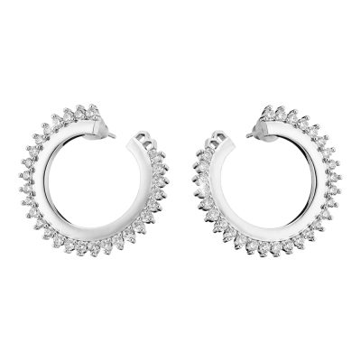 Crown earrings metallic silver hoops with white zircons