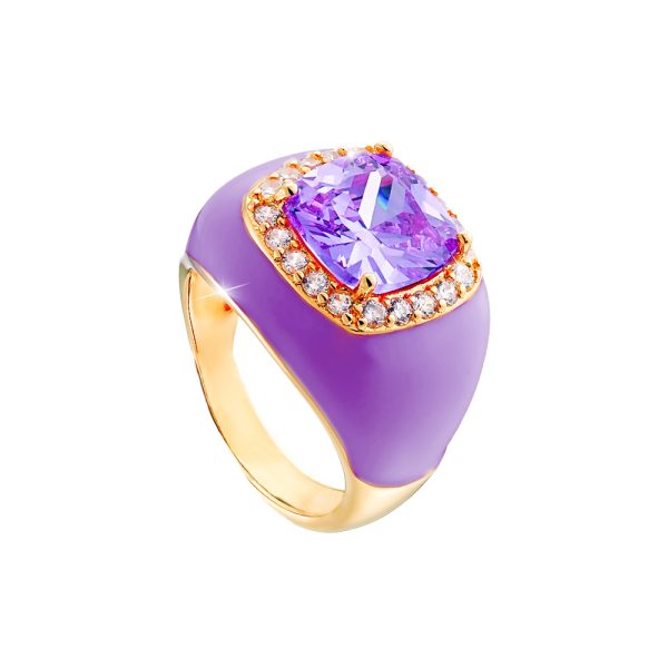 Sweety metal gold-plated ring with purple enamel and purple zircon