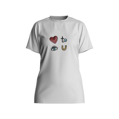 T-Shirt λευκό βαμβακερό ζέρσεϊ με καρδιά, μάτι και στοιχεία (S-M)
