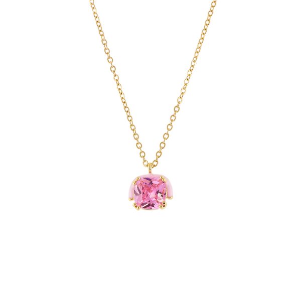 Party necklace gold-plated metal with pink enamel and pink zircon