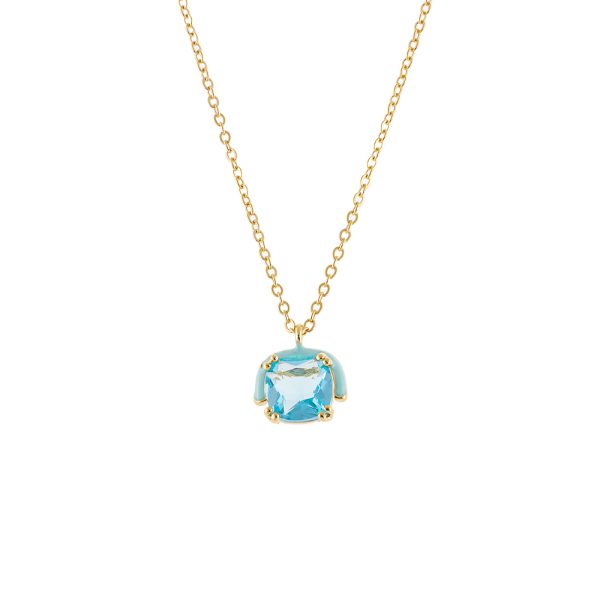 Party necklace gold-plated metal with aqua enamel and aqua zircon