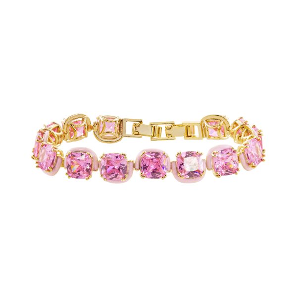 Party bracelet gold-plated metal with pink enamel and pink zircon