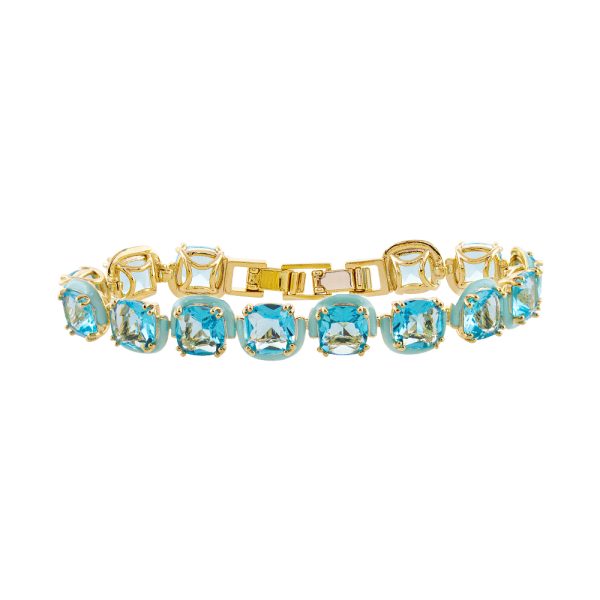 Party bracelet gold-plated metal with aqua enamel and aqua zircon