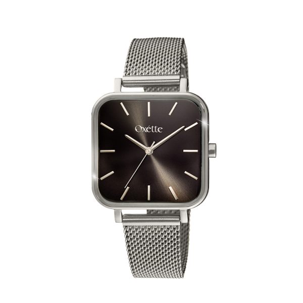 Influence watch with steel mesh band and black dial
