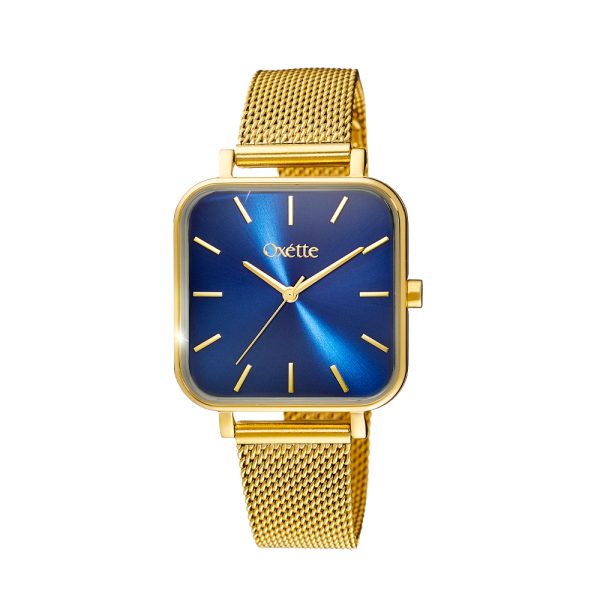 Influence watch with gold-plated steel mesh band and blue dial