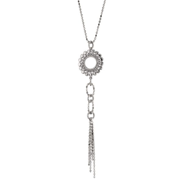 Sunray silver round necklace with chains and white zircons