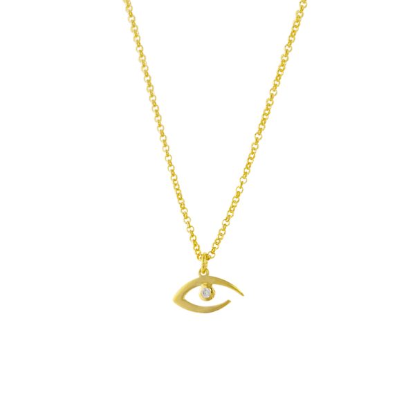 Talisman silver gold plated necklace with eye and white zircon