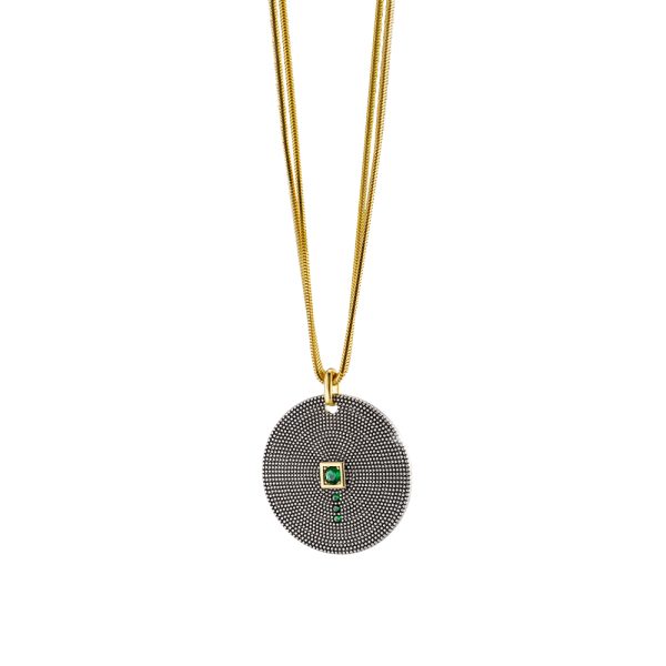 Natrix metal necklace gold-plated, silver and black (oxidised) double with zircon 3.6 cm