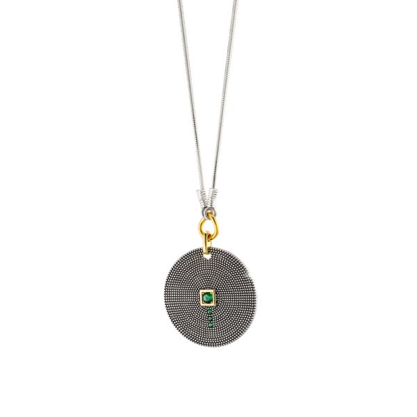 Natrix metal necklace gold-plated, silver and black (oxidised) with zircon 3 cm
