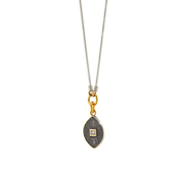 Natrix gold-plated, silver and black (oxidised) metal necklace with eye and zircon