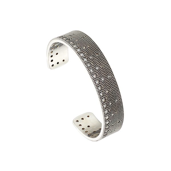 Natrix metallic silver and black (oxidised) bracelet fixed with white zircons