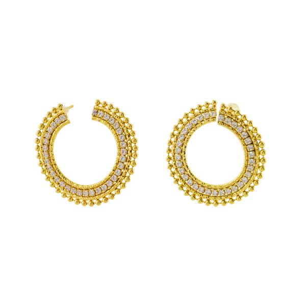 Sunray earrings silver gold plated hoops with white zircons
