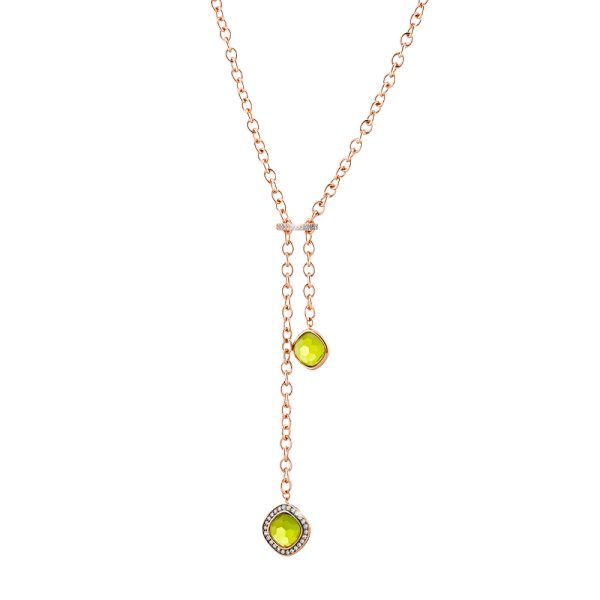 Darling metallic rose gold necklace with green crystals and white zircons