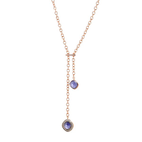 Darling metallic rose gold necklace with purple crystals and white zircons