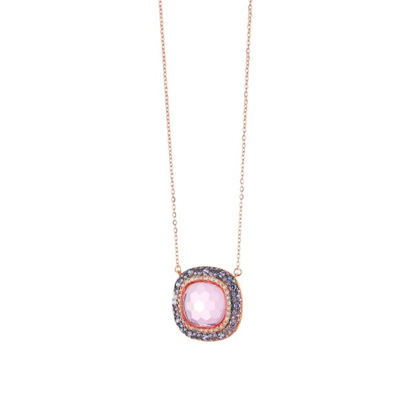 Darling metallic rose gold necklace with pink crystal and zircon