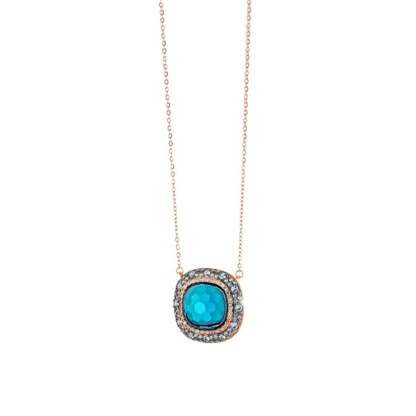 Darling metallic rose gold necklace with blue crystal and zircon