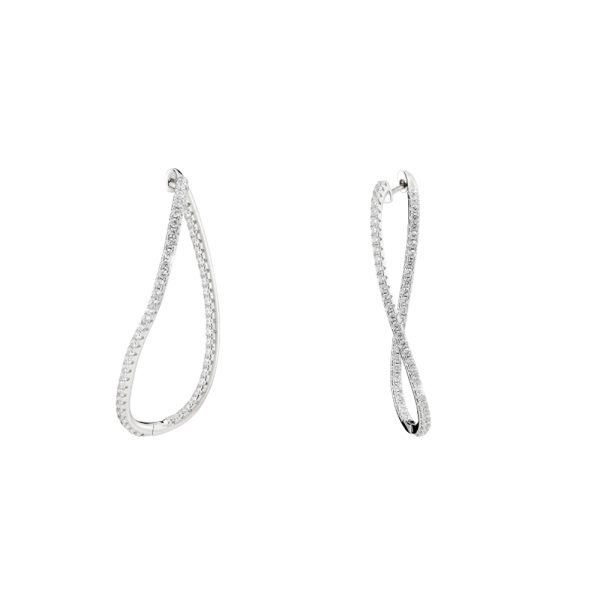 Jazzy silver hoop earrings with white zircons 4.4 cm