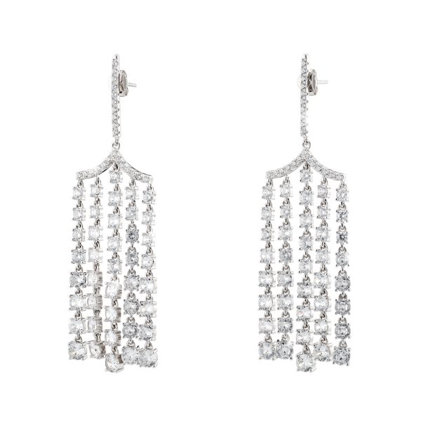 Jazzy silver chandelier earrings with white zircons