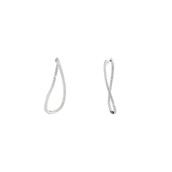 Jazzy silver hoop earrings with white zircons 3 cm