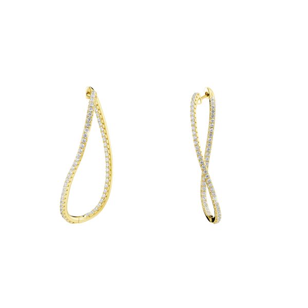 Jazzy earrings silver gold-plated hoops with white zircons 4.4 cm