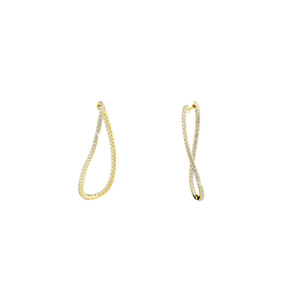 Jazzy earrings silver gold-plated hoops with white zircons 3 cm