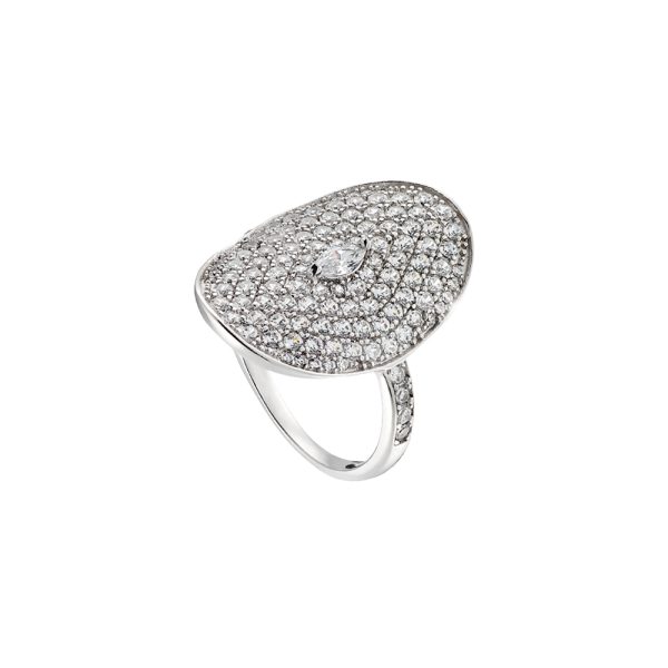 Jazzy silver ring with white zircons