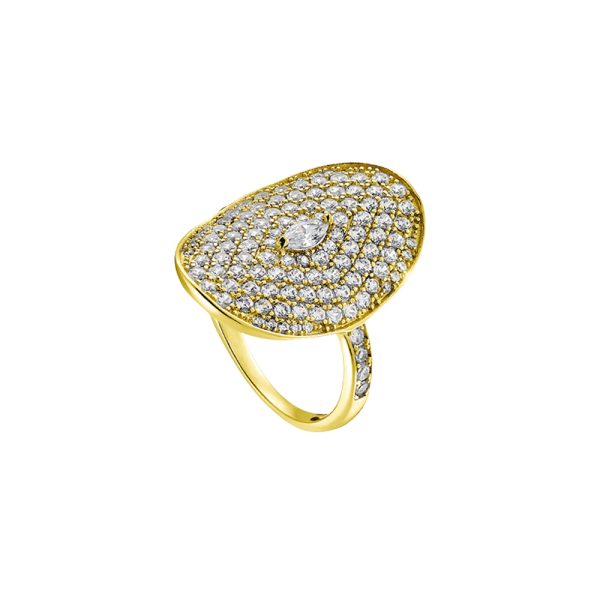 Jazzy silver gold-plated ring with white zircons