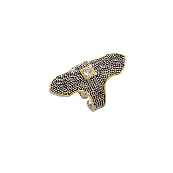 Natrix ring metallic silver gold-plated and black (oxidised) with zircon