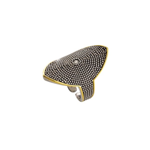 Natrix ring metallic silver gold-plated and black (oxidised) with zircon