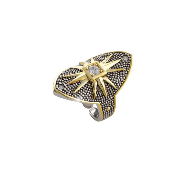 Natrix ring metallic silver gold-plated and black (oxidised) with zircon