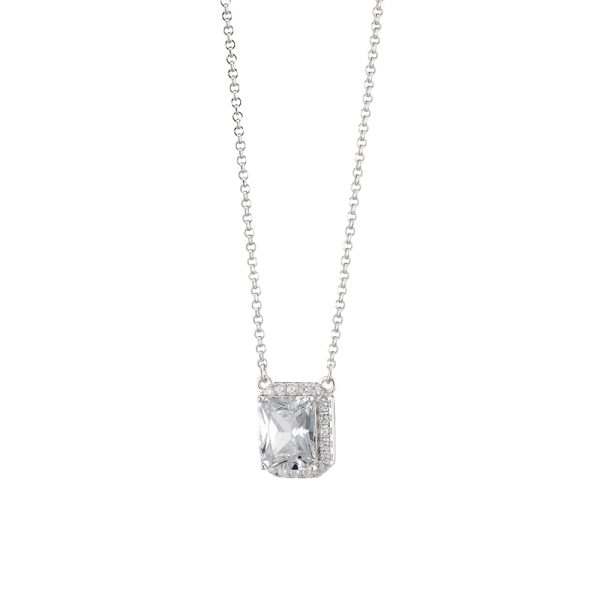 Kate necklace Gifting silver with rectangular white crystal and white zircons