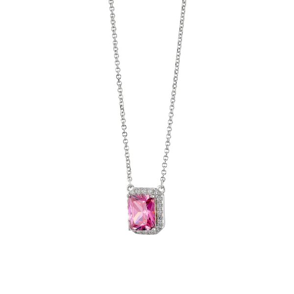 Kate necklace Gifting silver with rectangular pink crystal and white zircons