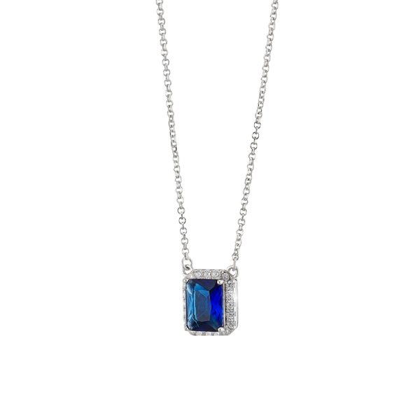 Kate necklace Gifting silver with rectangular blue crystal and white zircons
