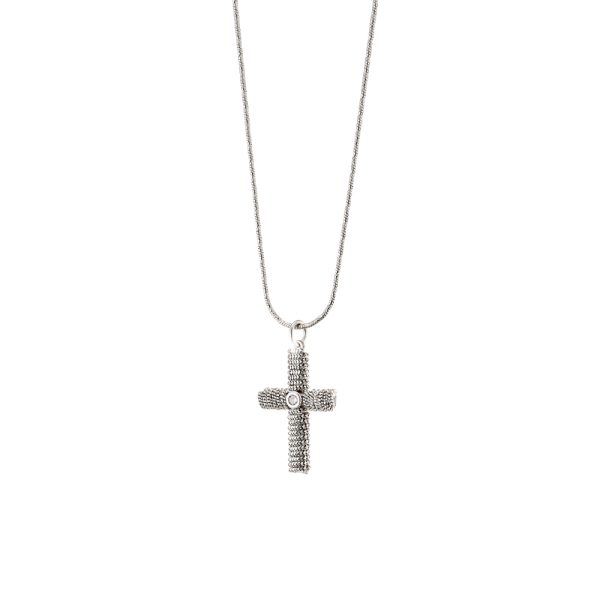 Panorama silver necklace with 2,3 cm cross and white zircon