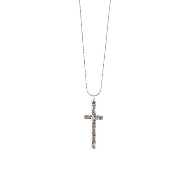 Panorama silver necklace with 4 cm cross and white zircon