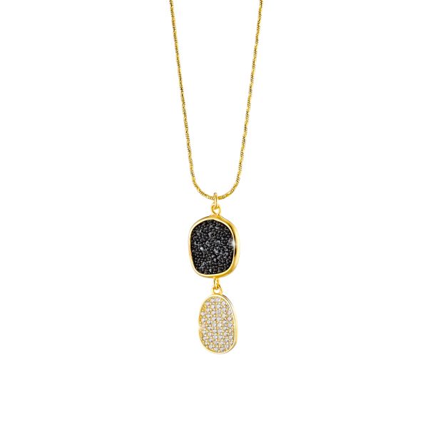 Antoinette silver gold plated necklace with black crystal nuggets and white zircons