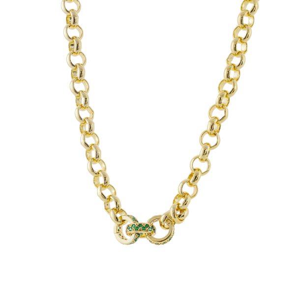 Twist necklace metal gold-plated chain with green zircons