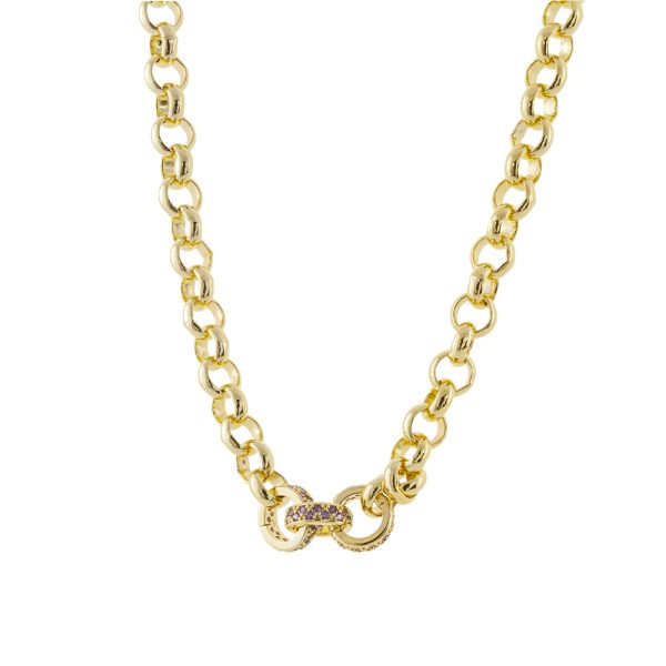 Twist necklace metal gold-plated chain with purple zircon