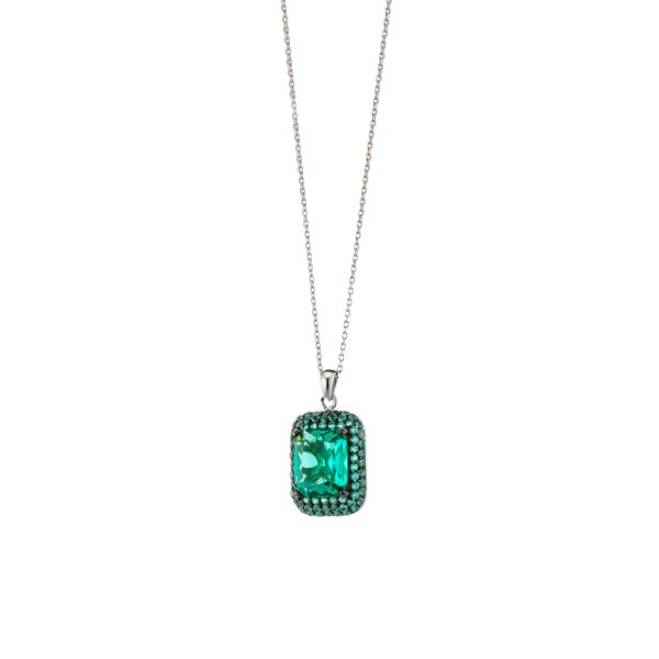 Kate gun metal necklace with rectangular green crystal and green zircon